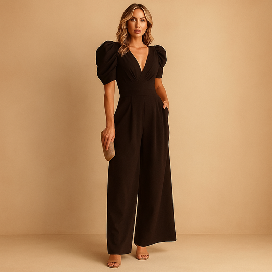 Elegant long jumpsuit for women with a tailored fit and flowing silhouette, available in multiple colors, perfect for formal occasions and chic events.