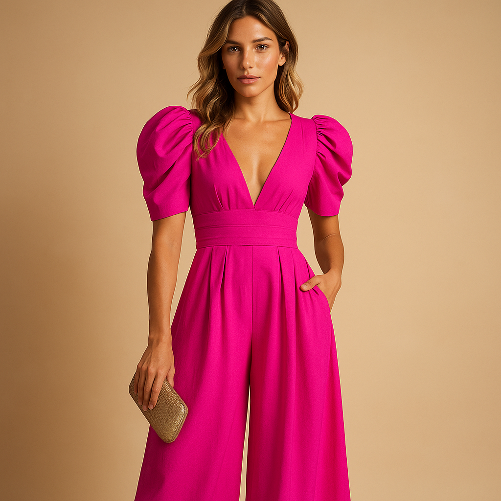 Elegant long jumpsuit for women with a tailored fit and flowing silhouette, available in multiple colors, perfect for formal occasions and chic events.