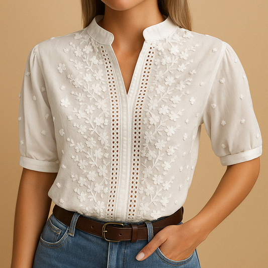 White elegant blouse for women with a classic collar and button-down design, ideal for work, casual days, or evening outings.