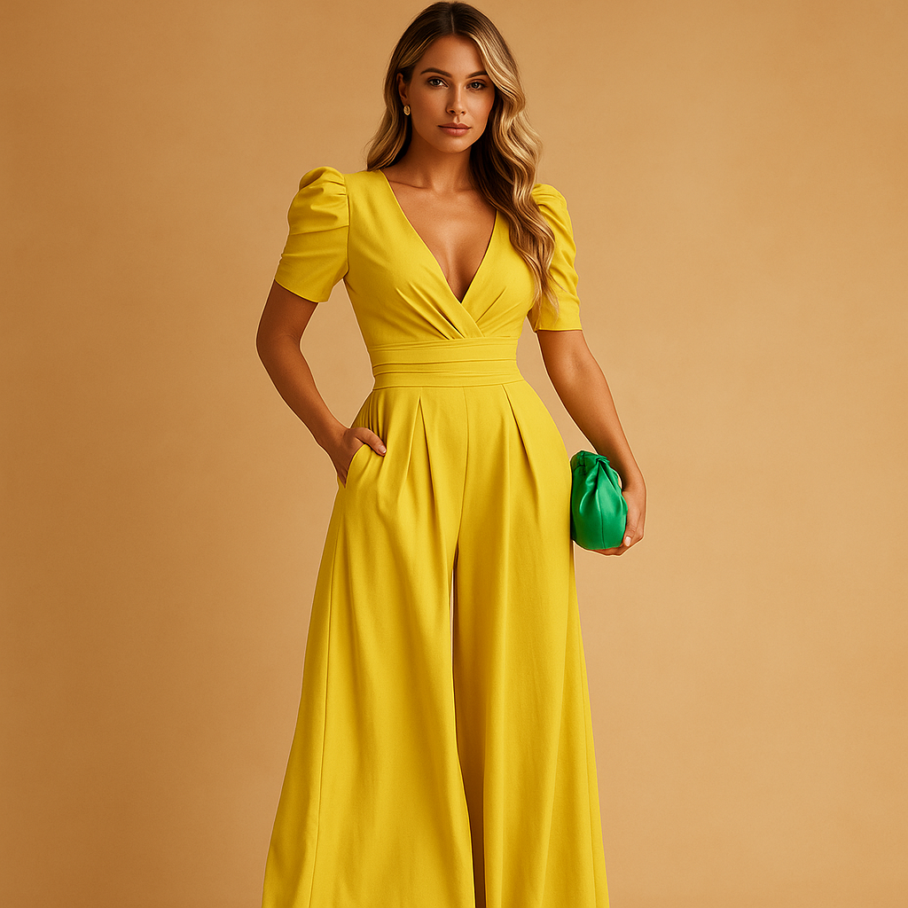 Elegant long jumpsuit for women with a tailored fit and flowing silhouette, available in multiple colors, perfect for formal occasions and chic events.