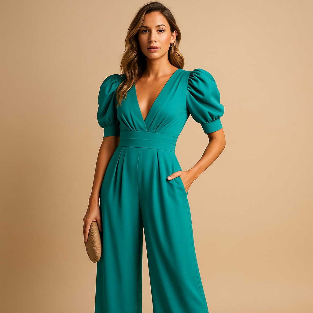 Elegant long jumpsuit for women with a tailored fit and flowing silhouette, available in multiple colors, perfect for formal occasions and chic events.