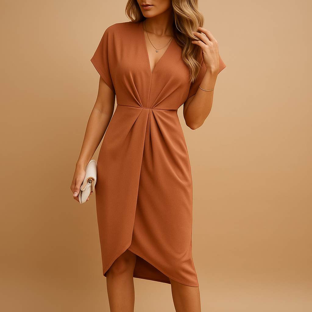 Elegant wrap midi dress for women with a flattering fit and timeless design, perfect for work, dinner dates, and casual occasions.
