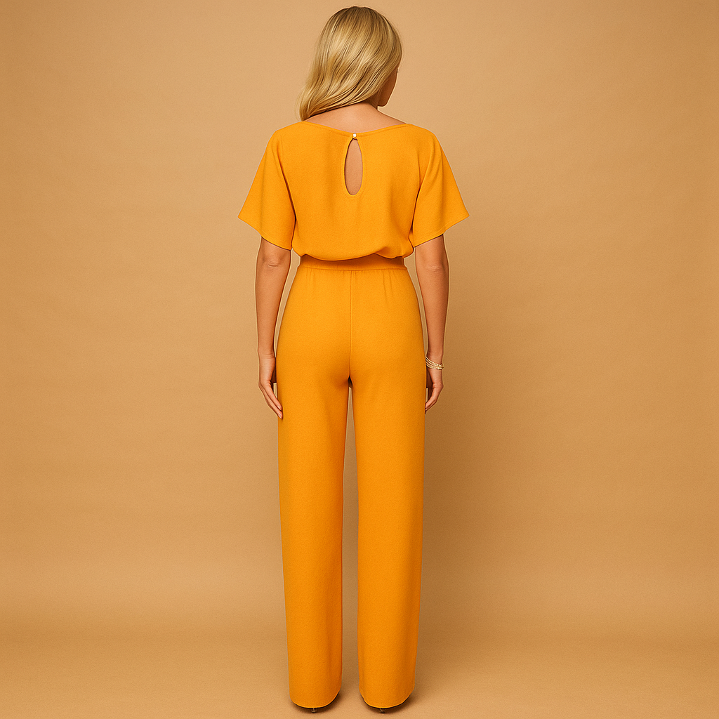 High-waist jumpsuit for women with elegant lace-up detail and flattering fit, available in multiple colors, ideal for work or evening wear.