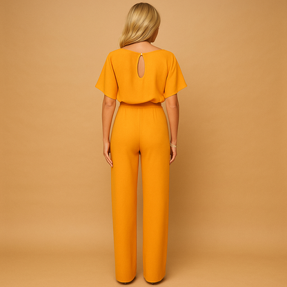 High-waist jumpsuit for women with elegant lace-up detail and flattering fit, available in multiple colors, ideal for work or evening wear.