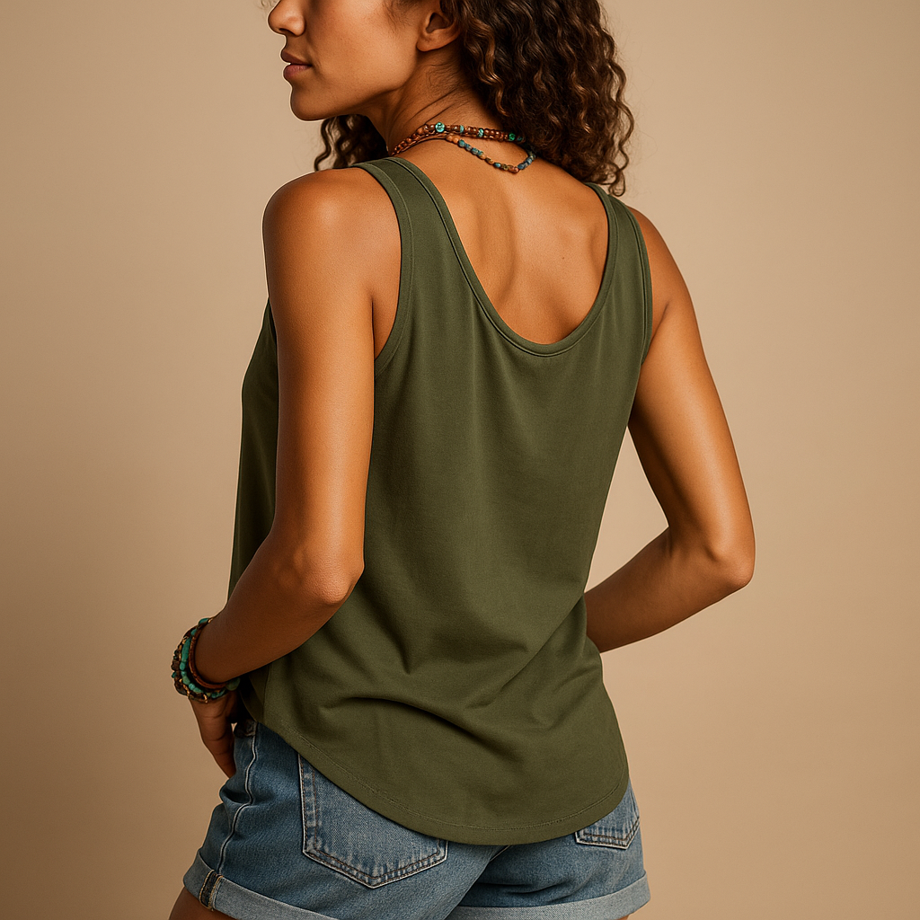 Sleeveless V-neck summer top for women with relaxed fit and pockets, available in multiple colors, perfect for casual and warm-weather outfits.