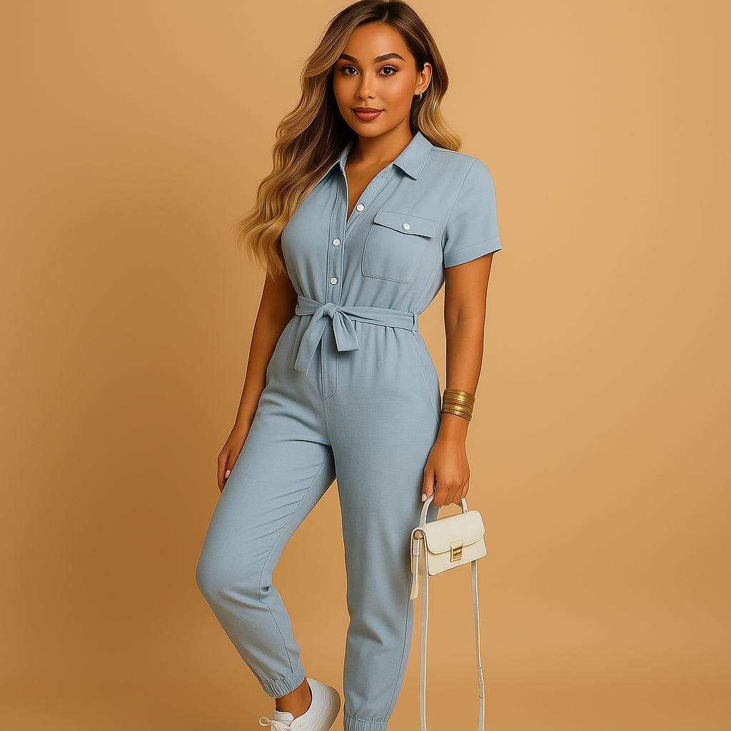 Stylish tailored button jumpsuit for women with a flattering fit, perfect for work, social events, and evenings out.