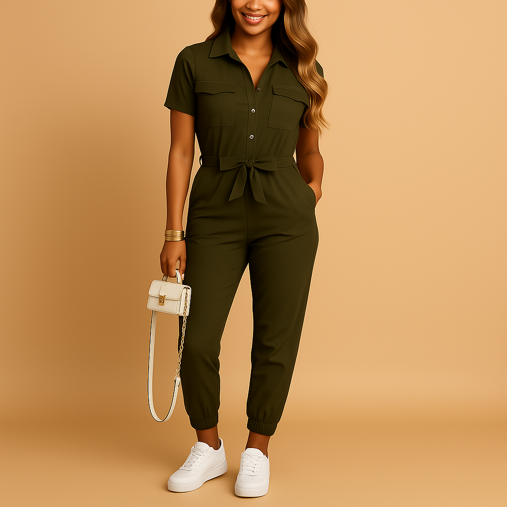 Stylish tailored button jumpsuit for women with a flattering fit, perfect for work, social events, and evenings out.
